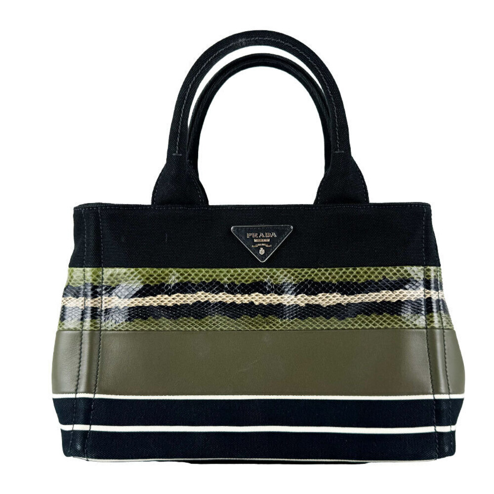 Prada Canapa Canvas Leather 2Way Shoulder Bag Khaki Green Black